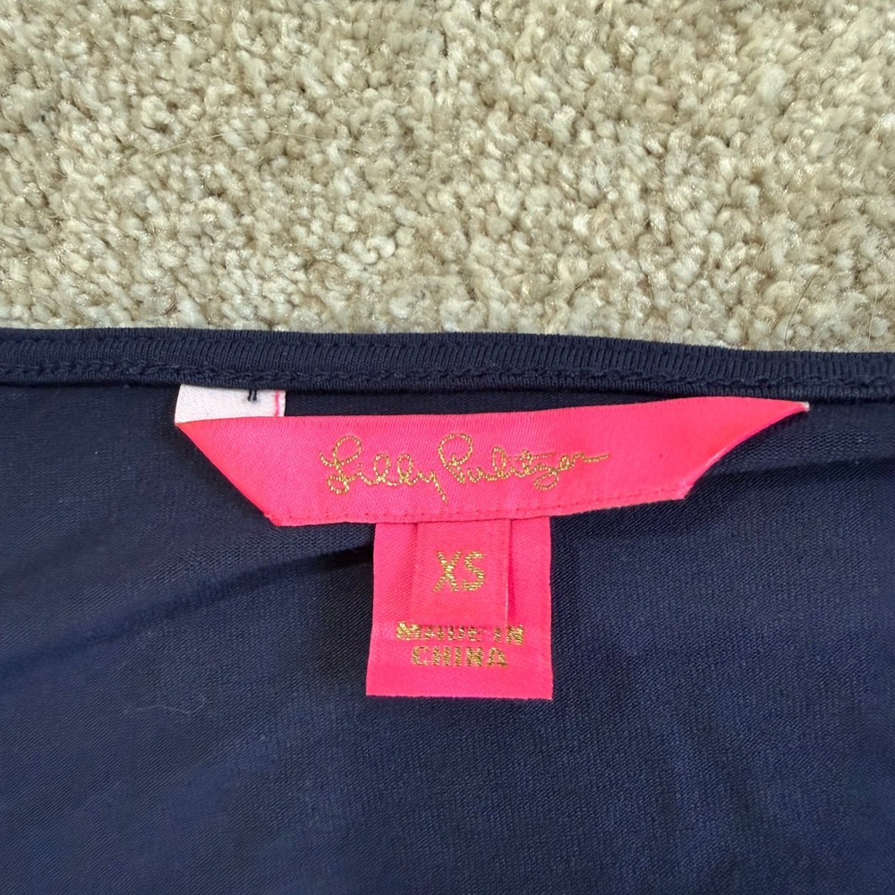 Lilly Pulitzer Navy Blue Ruffle Wrap Dress XS 3/4 Bell Sleeve V-Neck Jersey - Picture 7 of 12